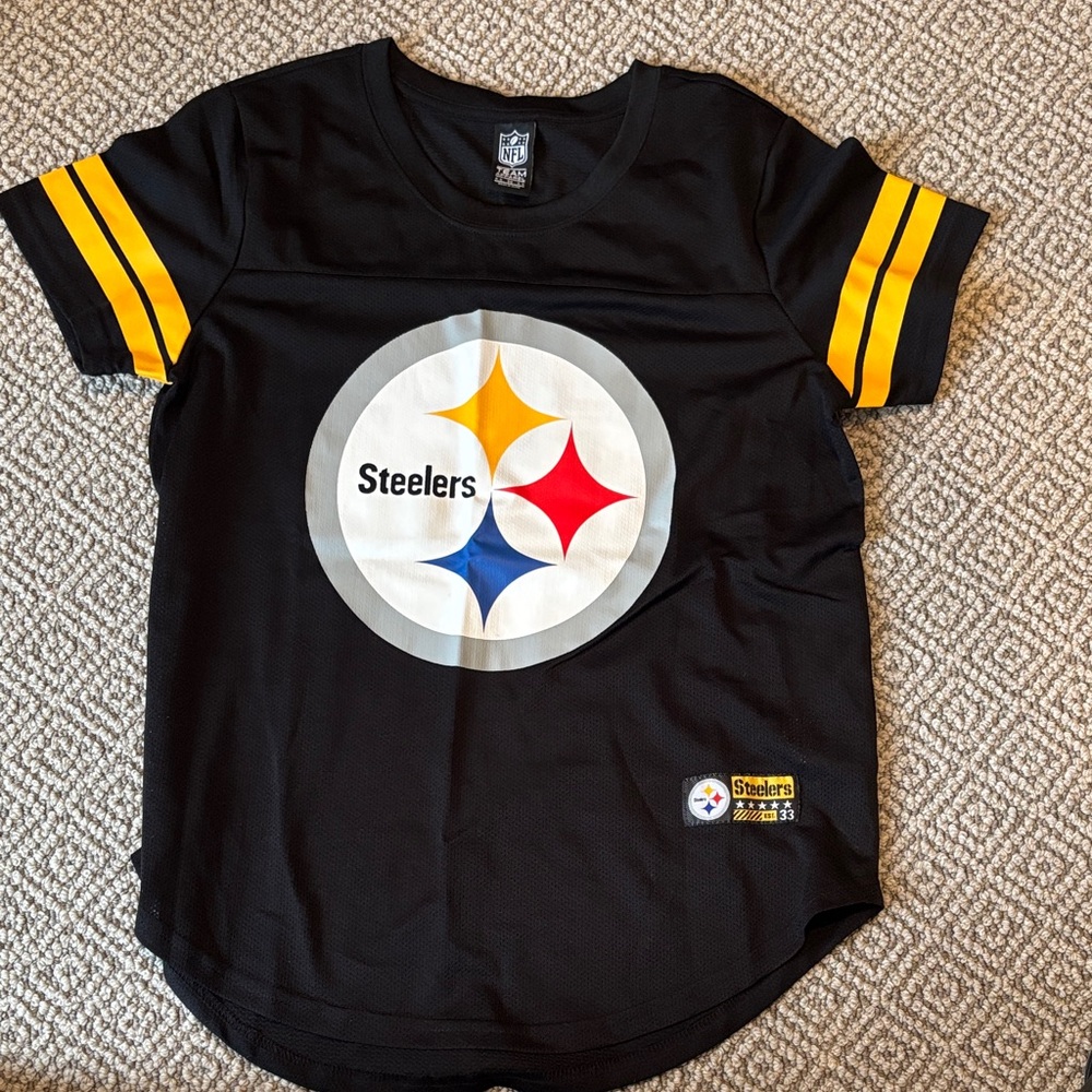 NFL Steelers Black Jersey with Yellow Sleeve Stripes